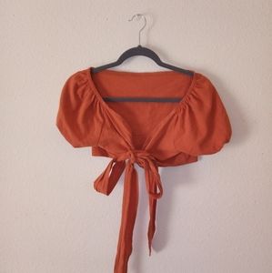 A Rusty Orange Summer Crop Tie Up Blouse